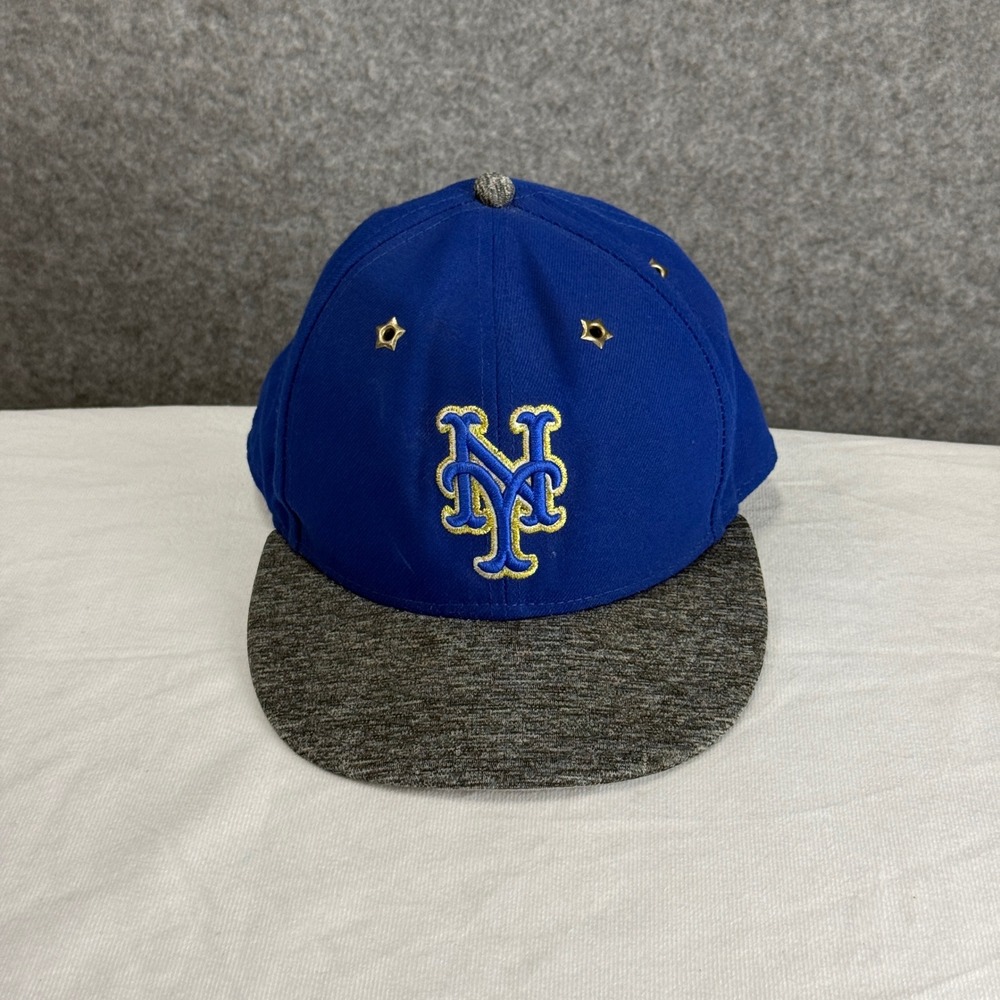 New Era 59FIFTY New York Mets MLB Fitted Hat Blue Gray Star Eyelets Size 7 1/2